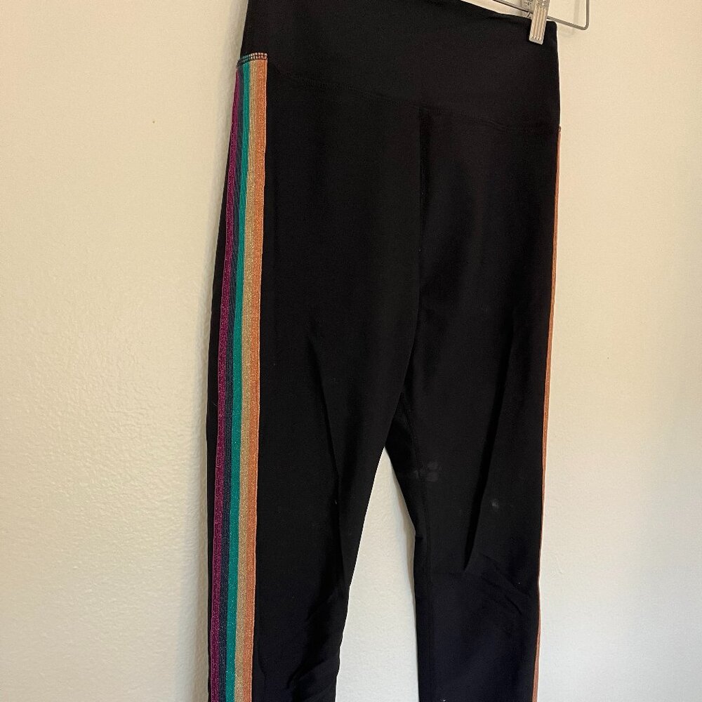 Spiritual Gangster Multi Color Glitter Side Stripe Black Legging Small